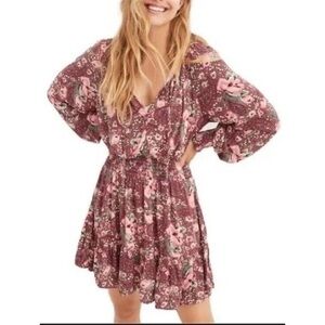 Aerie size small floral gathered waist spring dress long sleeve